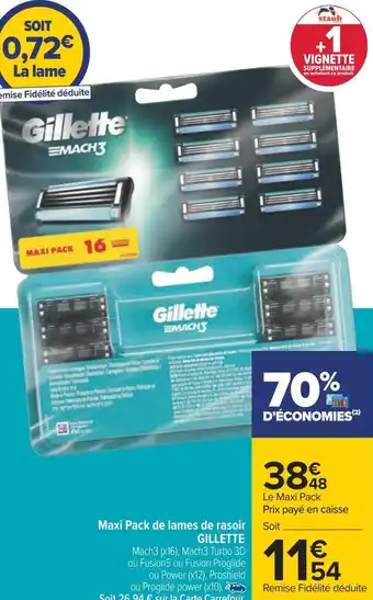 Carrefour Gillette maxi pack de lames de rasoir offre