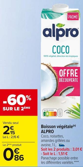 Carrefour Market Alpro boisson végétale offre
