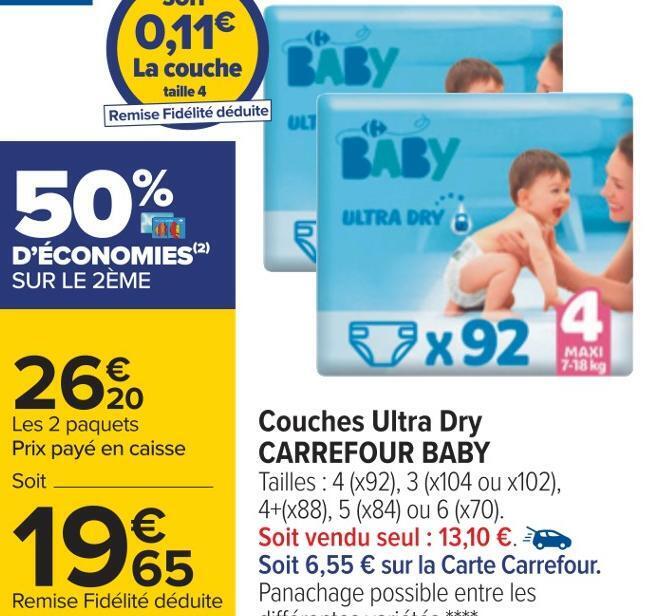 Promo Carrefour baby couches ultra dry chez Carrefour