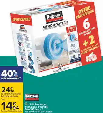 Rubson lot de 8 recharges d'absorbeur d'humidité aéro 360 fleuris