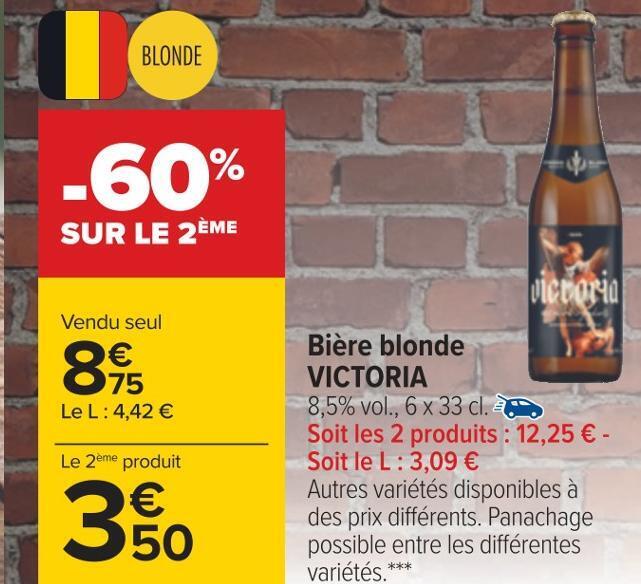 Promo Victoria bière blonde chez Carrefour
