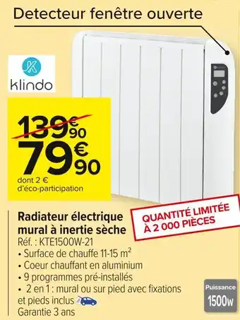Carrefour Market Klindo radiateur électrique mural à inertie sèche offre