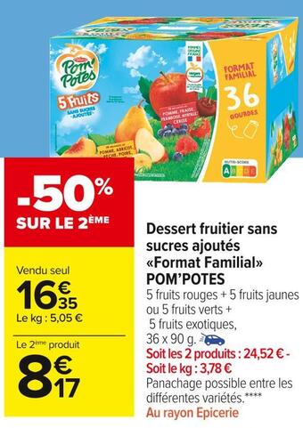 Carrefour Market Materne dessert fruitier sans sucres ajoutés format familial offre