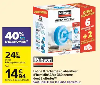 Carrefour Market Rubson lot de 8 recharges d’absorbeur d’humidité aéro 360 neutre dont 2 offertes offre