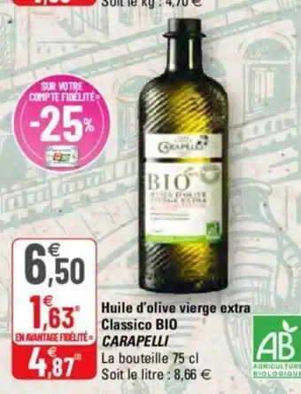 G20 Huile d'olive vierge extra Classico Bio Carapelli offre