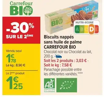 Carrefour Carrefour bio biscuits nappés sans huile de palme offre