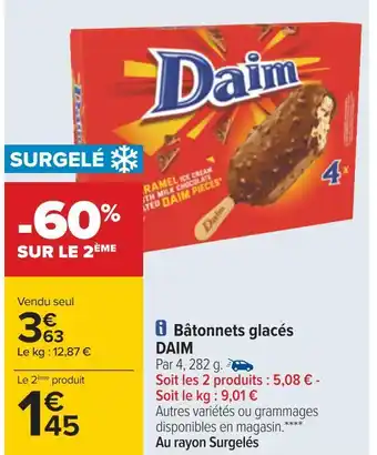 Carrefour Daim bâtonnets glacés offre