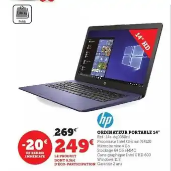 Hyper U Hp ordinateur portable 14 offre
