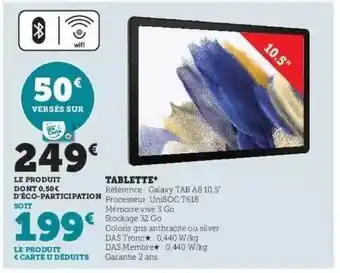 Hyper U Tablette galaxy tab a8 10.5 offre