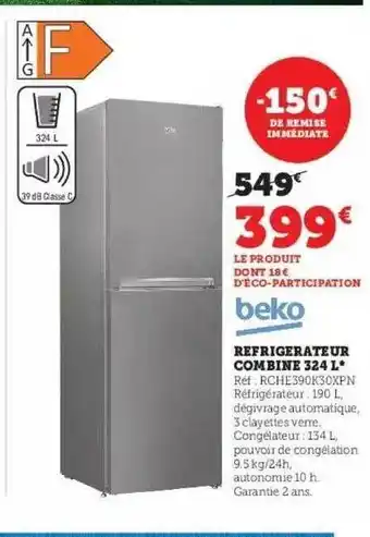 Hyper U Beko refrigerateur combiné 324 l offre
