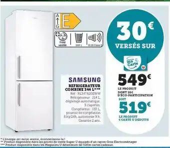Hyper U Samsung refrigerateur combine 344 l offre