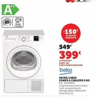 Hyper U Beko sèche-linge pompe à chaleur 9 kg offre