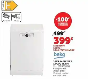 Hyper U Beko lave vaisselle 14 couverts offre