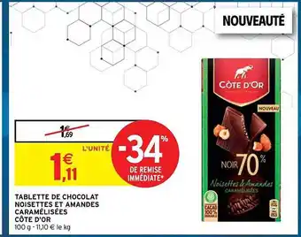 Intermarché Tablette de chocolat noisettes et amandes caramélisées côte d'or offre