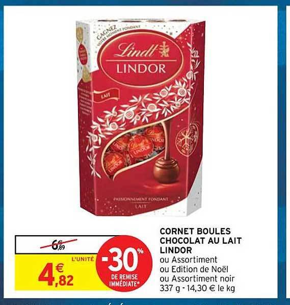 Promo boules chocolat au lait lindor chez Intermarché