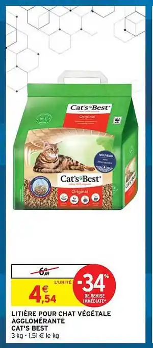 Intermarché Litière pour chat végétale agglomérante cat's best offre