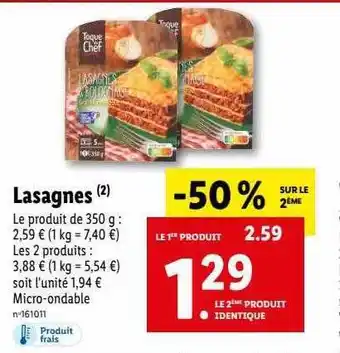 Lidl Lasagnes toque du chef offre