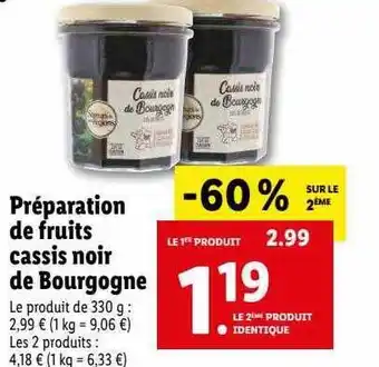 Lidl Préparation de fruits cassis noir de bourgogne offre