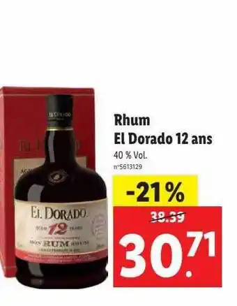 Lidl Rhum el dorado 12 ans offre
