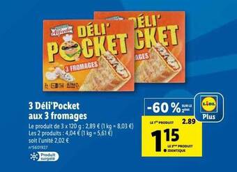 Lidl 3 déli'pocket aux 3 fromages offre