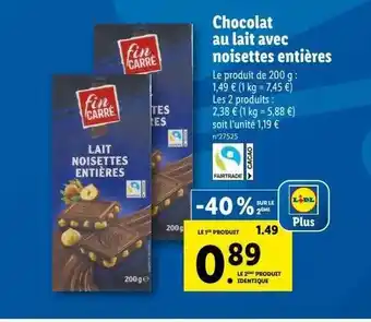 Lidl Fin carré chocolat au lait avec noisettes entières offre