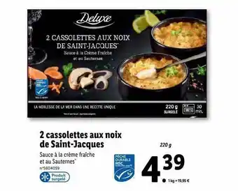 Lidl 2 cassolettes aux noix de saint-jacques deluxe offre