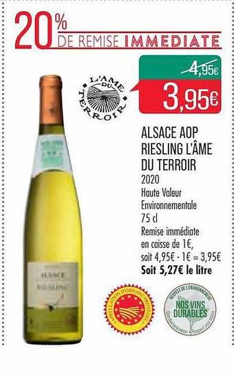 Match Alsace aop riesling l'âme du terroir offre