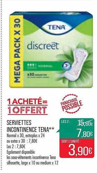Match Serviettes incontinence tena offre