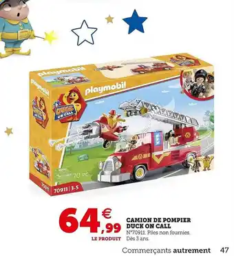 Hyper U Camion de pompier duck on call playmobil offre