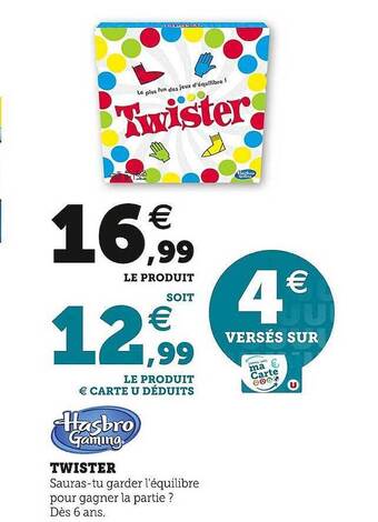Hyper U Hasbro gaming twister offre