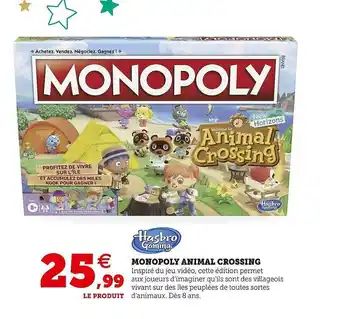 Hasbro gaming monopoly animal crossing