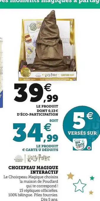 Hyper U Harry potter choixpeau magique interactif offre