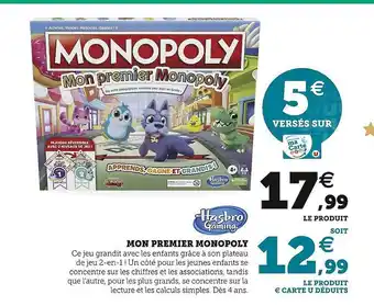 Hyper U Hasbor gaming mon premier monopoly offre