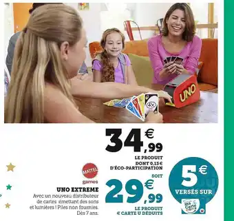 Hyper U Mattel games uno extrême offre