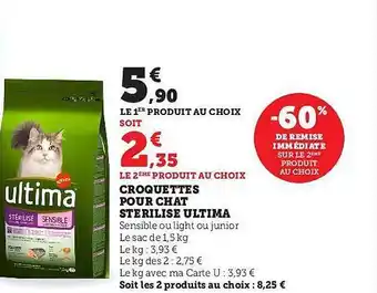 Hyper U Croquettes pour chat stérilisé ultima -60% de remise immédiate offre