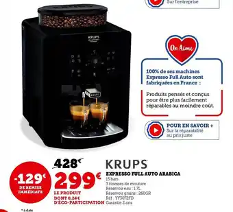 Hyper U Krups expresso full auto arabica offre