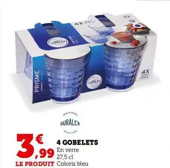 Duralex 4 gobelets en verre 27.5 cl
