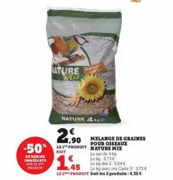 Super U Mélange de graines pour oiseaux nature mix offre