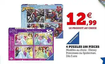 Super U 4 puzzles 100 pièces ravensburger offre