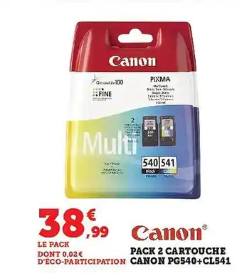 Super U Pack 2 cartouche canon pg540+cl541 offre