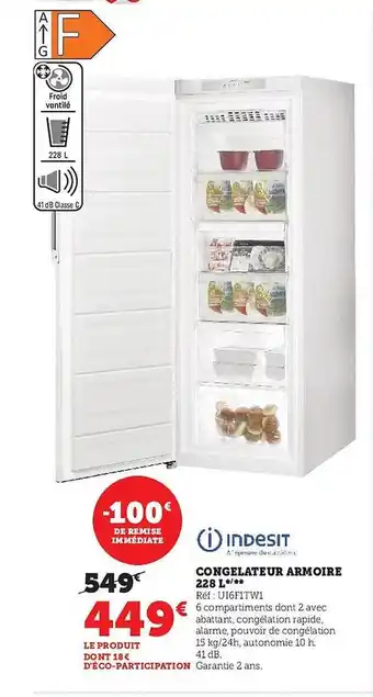Super U Congélateur armoire 220l indesit offre