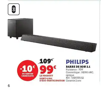 Super U Barre de son 2.1 philips offre