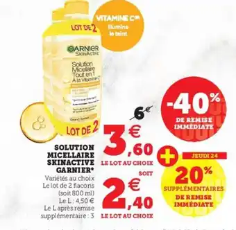Hyper U Solution Micellaire Skinactive Garnier offre