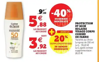 Hyper U Protection et Soin Solaire Visagne Corps Corine de Farme offre
