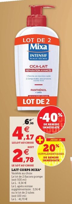 Hyper U Lait Corps Mixa offre