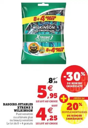Hyper U Rasoirs Jetables Xtreme 3 Wilkinson offre