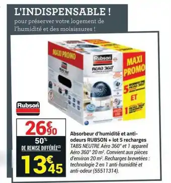 Bricorama Absorbeur d'humidité et anti-odeurs rubson + lot 5 recharges offre