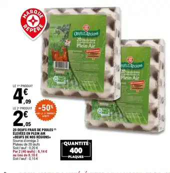 E.Leclerc 20 Oeufs Frais de Poules Elevees En Plein Air Oeufs de Nos Regions offre