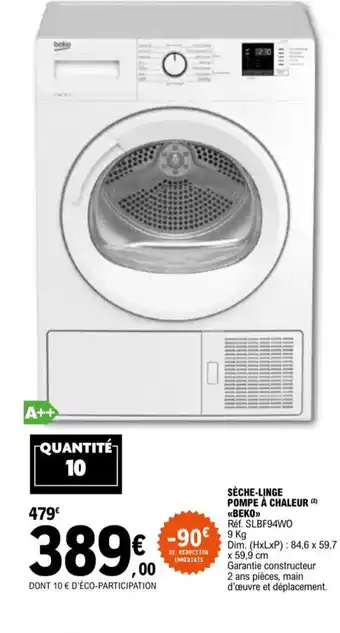 E.Leclerc Sèche-Leche Pompe a Chaleur Beko offre