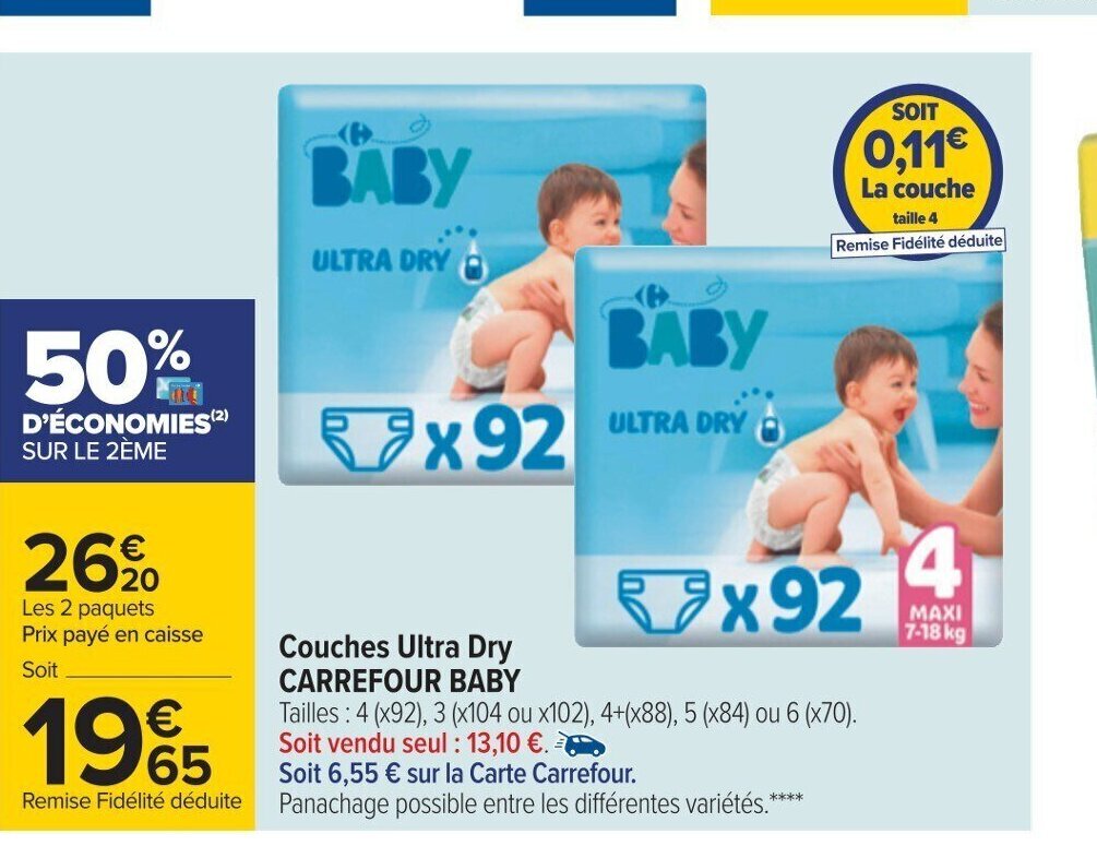 Promo Couches Ultra Dry Carrefour Baby chez Carrefour